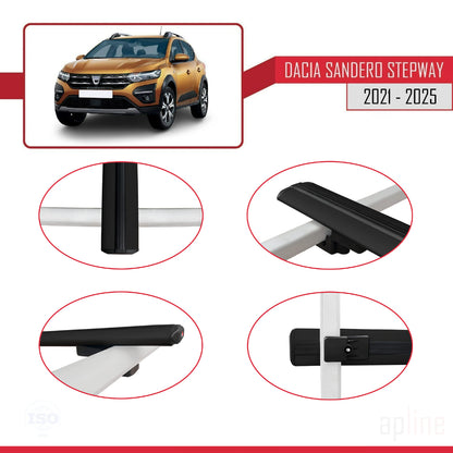 Compatible avec Dacia Sandero Stepway 3 2021-2025 BASIC Model Barres de Toit Railing Porte-Bagages de Voiture Noir Aluminium 2 Barres