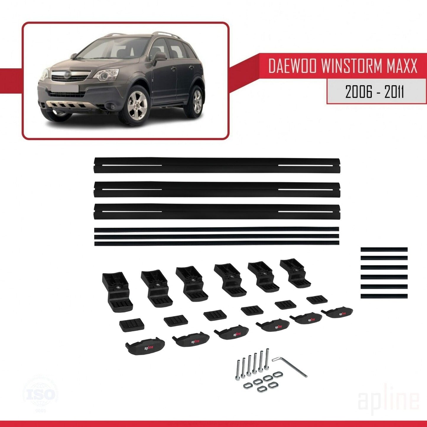 Compatible avec Daewoo Winstorm MaXX 2006-2011 BASIC Model Barres de Toit Railing Porte-Bagages de Voiture Noir Aluminium 3 Barres