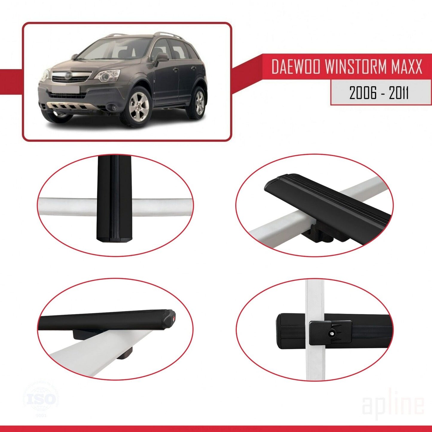 Compatible avec Daewoo Winstorm MaXX 2006-2011 BASIC Model Barres de Toit Railing Porte-Bagages de Voiture Noir Aluminium 3 Barres