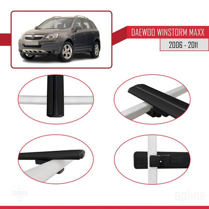 Compatible avec Daewoo Winstorm MaXX 2006-2011 BASIC Model Barres de Toit Railing Porte-Bagages de Voiture Noir Aluminium 3 Barres