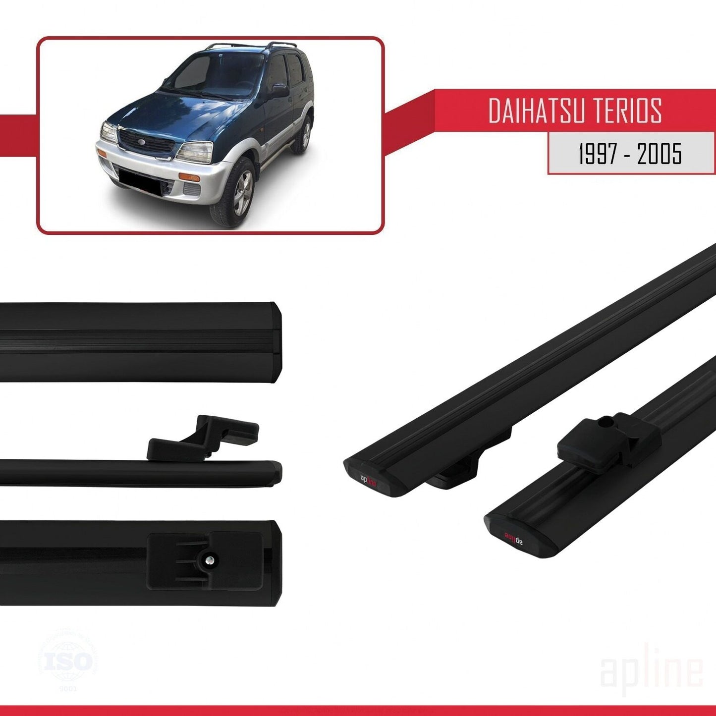 Compatible avec Daihatsu Terios (J100) 1997-2005 BASIC Model Barres de Toit Railing Porte-Bagages de Voiture Noir Aluminium 2 Barres