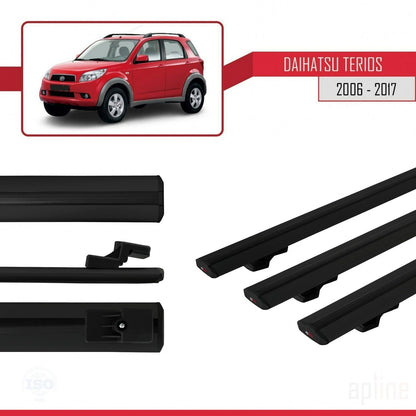 Compatible avec Daihatsu Terios 2 (J200) 2006-2017 BASIC Model Barres de Toit Railing Porte-Bagages de Voiture Noir Aluminium 3 Barres