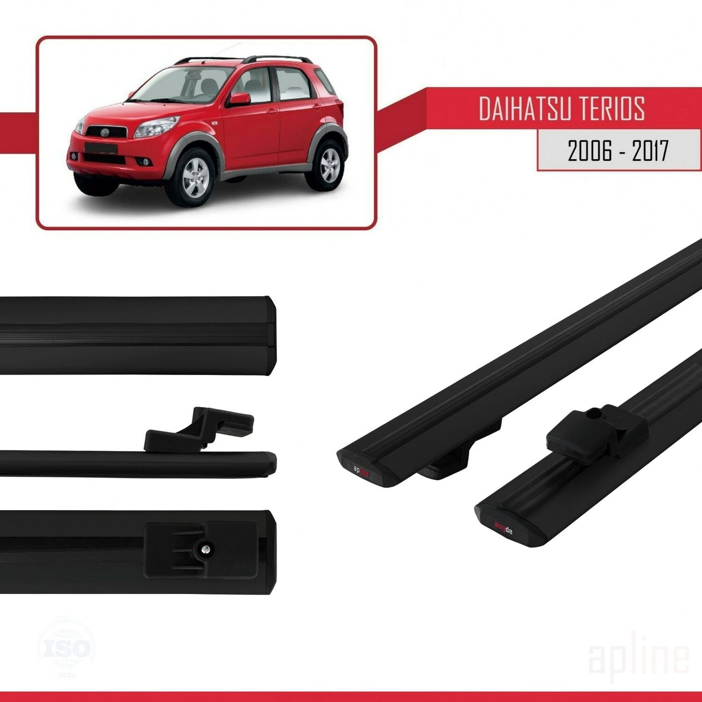Compatible avec Daihatsu Terios 2 (J200) 2006-2017 BASIC Model Barres de Toit Railing Porte-Bagages de Voiture Noir Aluminium 2 Barres