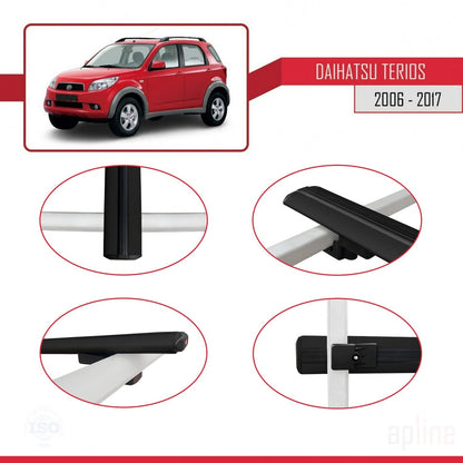 Compatible avec Daihatsu Terios 2 (J200) 2006-2017 BASIC Model Barres de Toit Railing Porte-Bagages de Voiture Noir Aluminium 2 Barres