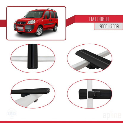 Compatible avec Fiat Doblo 2000-2009 BASIC Model Barres de Toit Railing Porte-Bagages de Voiture Noir Aluminium 2 Barres