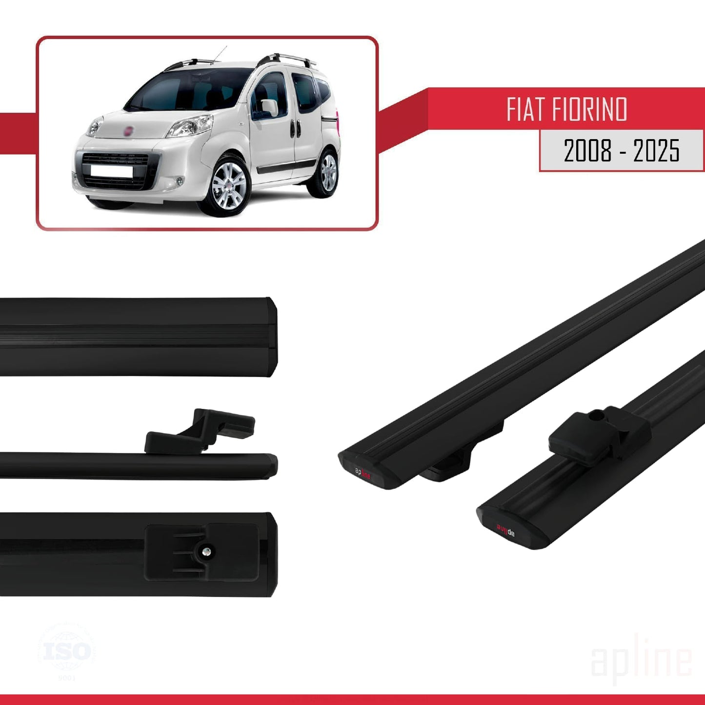 Compatible avec Fiat Fiorino 3 2008-2025 BASIC Model Barres de Toit Railing Porte-Bagages de Voiture Noir Aluminium 2 Barres