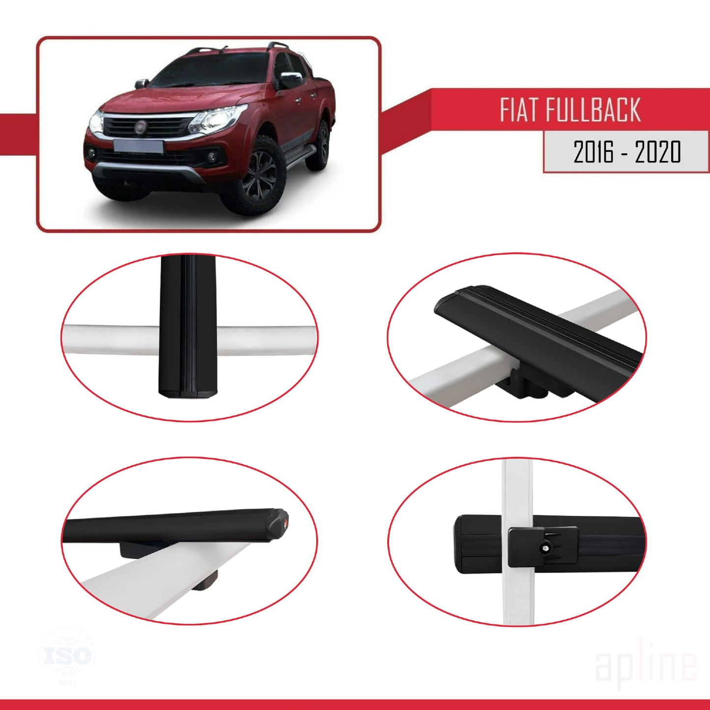 Compatible avec Fiat Fullback 2016-2020 BASIC Model Barres de Toit Railing Porte-Bagages de Voiture Noir Aluminium 3 Barres