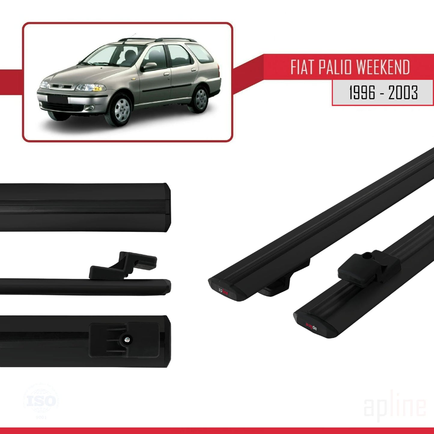 Compatible avec Fiat Palio (178) Weekend 1996-2003 BASIC Model Barres de Toit Railing Porte-Bagages de Voiture Noir Aluminium 2 Barres
