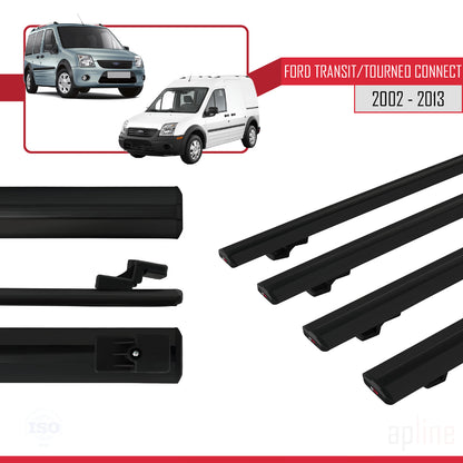 Compatible avec Ford Transit/Tourneo Connect 2002-2013 BASIC Model Barres de Toit Railing Porte-Bagages de Voiture Noir Aluminium 4 Barres