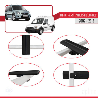 Compatible avec Ford Transit/Tourneo Connect 2002-2013 BASIC Model Barres de Toit Railing Porte-Bagages de Voiture Noir Aluminium 2 Barres