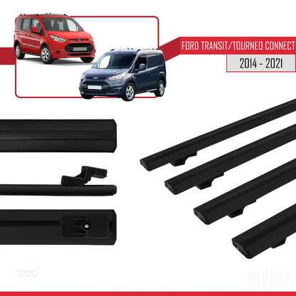 Compatible avec Ford Transit/Tourneo Connect 2 2014-2021 BASIC Model Barres de Toit Railing Porte-Bagages de Voiture Noir Aluminium 4 Barres