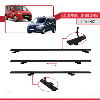 Compatible avec Ford Transit/Tourneo Connect 2 2014-2021 BASIC Model Barres de Toit Railing Porte-Bagages de Voiture Noir Aluminium 4 Barres