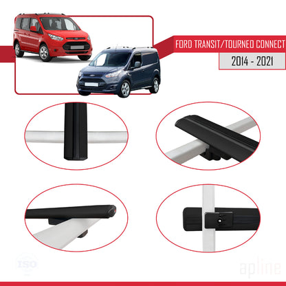 Compatible avec Ford Transit/Tourneo Connect 2 2014-2021 BASIC Model Barres de Toit Railing Porte-Bagages de Voiture Noir Aluminium 2 Barres