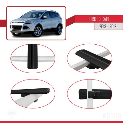 Compatible avec Ford Escape 3 2013-2019 BASIC Model Barres de Toit Railing Porte-Bagages de Voiture Noir Aluminium 3 Barres