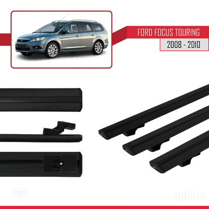 Compatible avec Ford Focus 2 (C307) Turnier 2008-2010 BASIC Model Barres de Toit Railing Porte-Bagages de Voiture Noir Aluminium 3 Barres