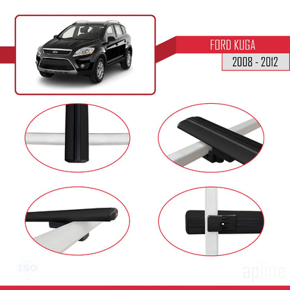 Compatible avec Ford Kuga (C394) 2008-2012 BASIC Model Barres de Toit Railing Porte-Bagages de Voiture Noir Aluminium 3 Barres
