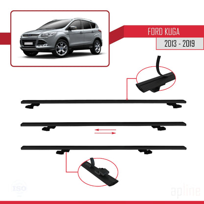 Compatible avec Ford Kuga 2 (C520) 2013-2019 BASIC Model Barres de Toit Railing Porte-Bagages de Voiture Noir Aluminium 2 Barres