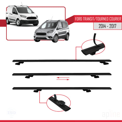 Compatible avec Ford Transit/Tourneo Courier Pre-Facelift 2014-2017 BASIC Model Barres de Toit Railing Porte-Bagages de Voiture Noir Aluminium 4 Barres