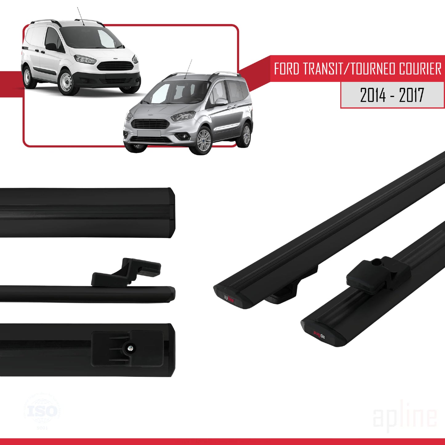 Compatible avec Ford Transit/Tourneo Courier Pre-Facelift 2014-2017 BASIC Model Barres de Toit Railing Porte-Bagages de Voiture Noir Aluminium 2 Barres