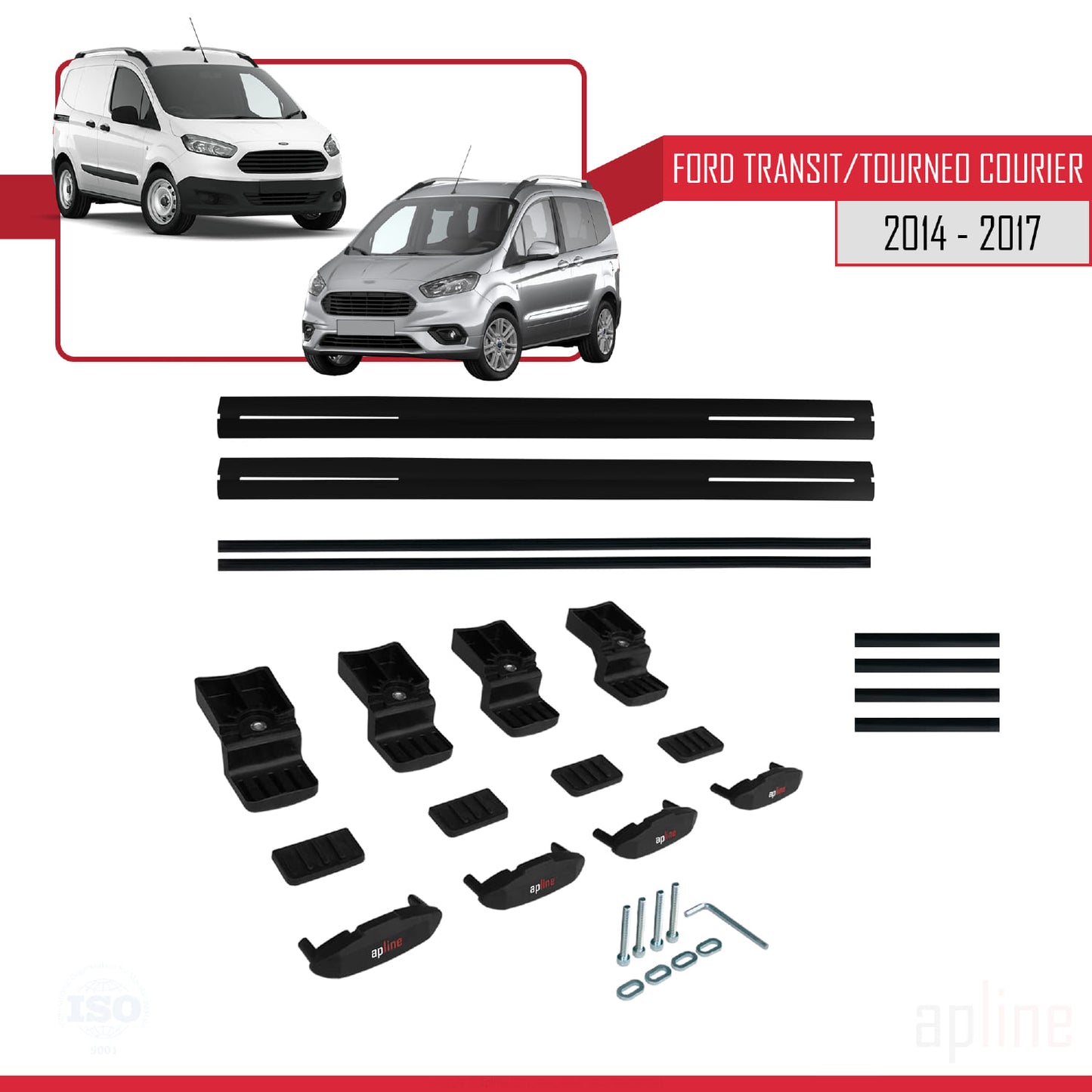 Compatible avec Ford Transit/Tourneo Courier Pre-Facelift 2014-2017 BASIC Model Barres de Toit Railing Porte-Bagages de Voiture Noir Aluminium 2 Barres