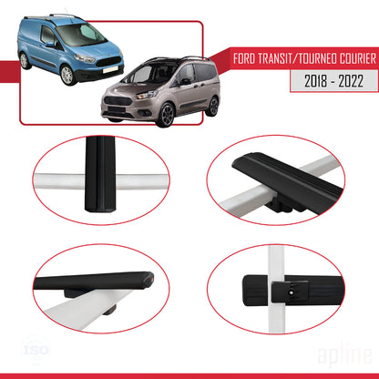 Compatible avec Ford Transit/Tourneo Courier Post-Facelift 2018-2022 BASIC Model Barres de Toit Railing Porte-Bagages de Voiture Noir Aluminium 4 Barres
