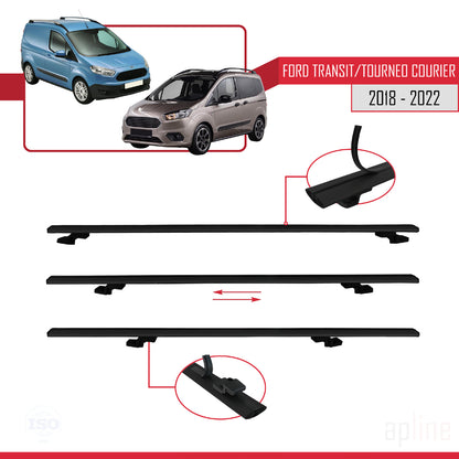 Compatible avec Ford Transit/Tourneo Courier Post-Facelift 2018-2022 BASIC Model Barres de Toit Railing Porte-Bagages de Voiture Noir Aluminium 4 Barres