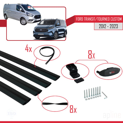 Compatible avec Ford Transit/Tourneo Custom 2012-2023 BASIC Model Barres de Toit Railing Porte-Bagages de Voiture Noir Aluminium 4 Barres