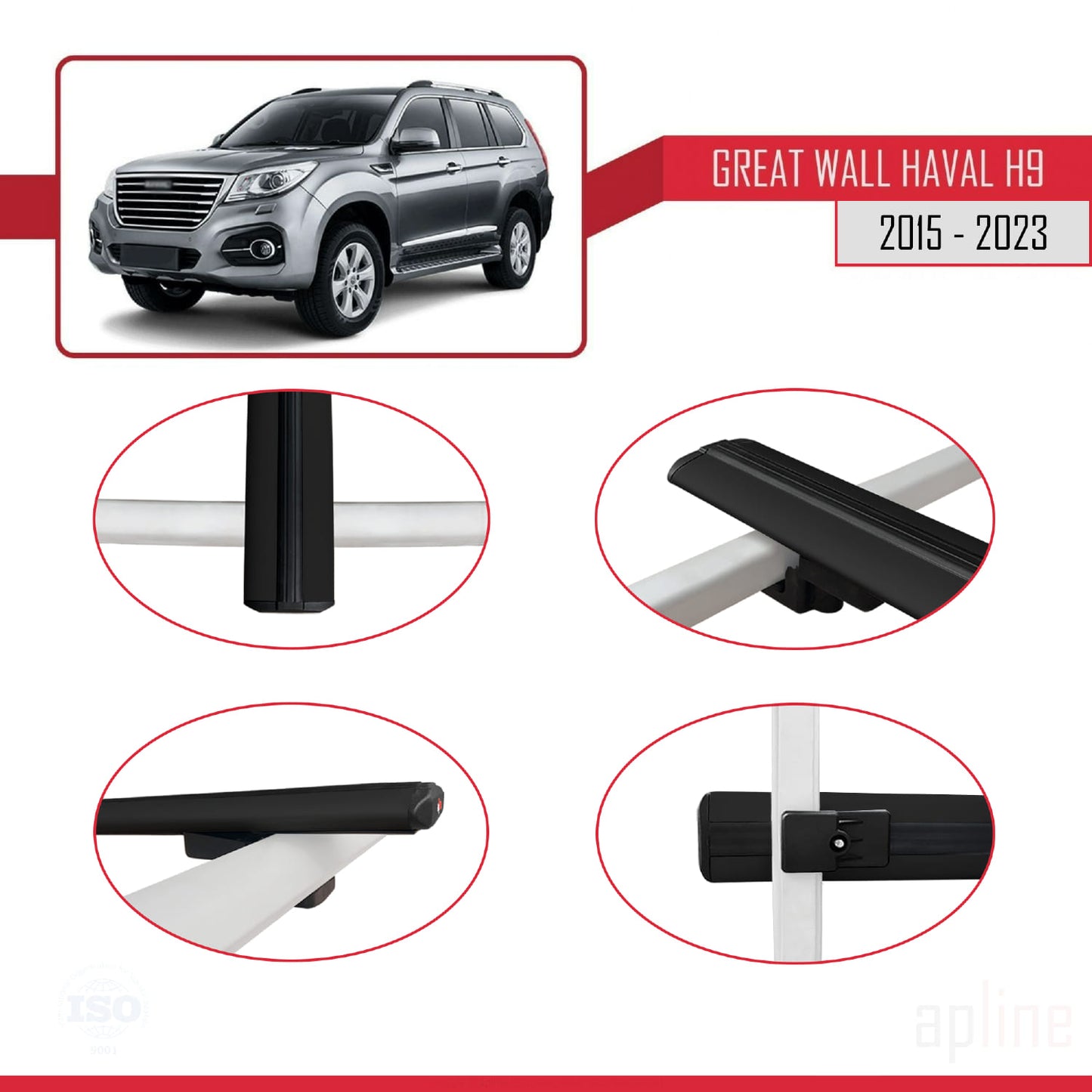 Compatible with Great Wall Haval H9 2015-2023 BASIC Model Car Roof Rack Cross Bar Black Aluminium 2 Bars
