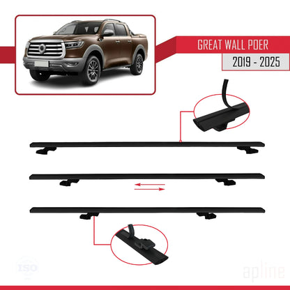 Compatible avec Great Wall Poer 2019-2025 BASIC Model Barres de Toit Railing Porte-Bagages de Voiture Noir Aluminium 3 Barres