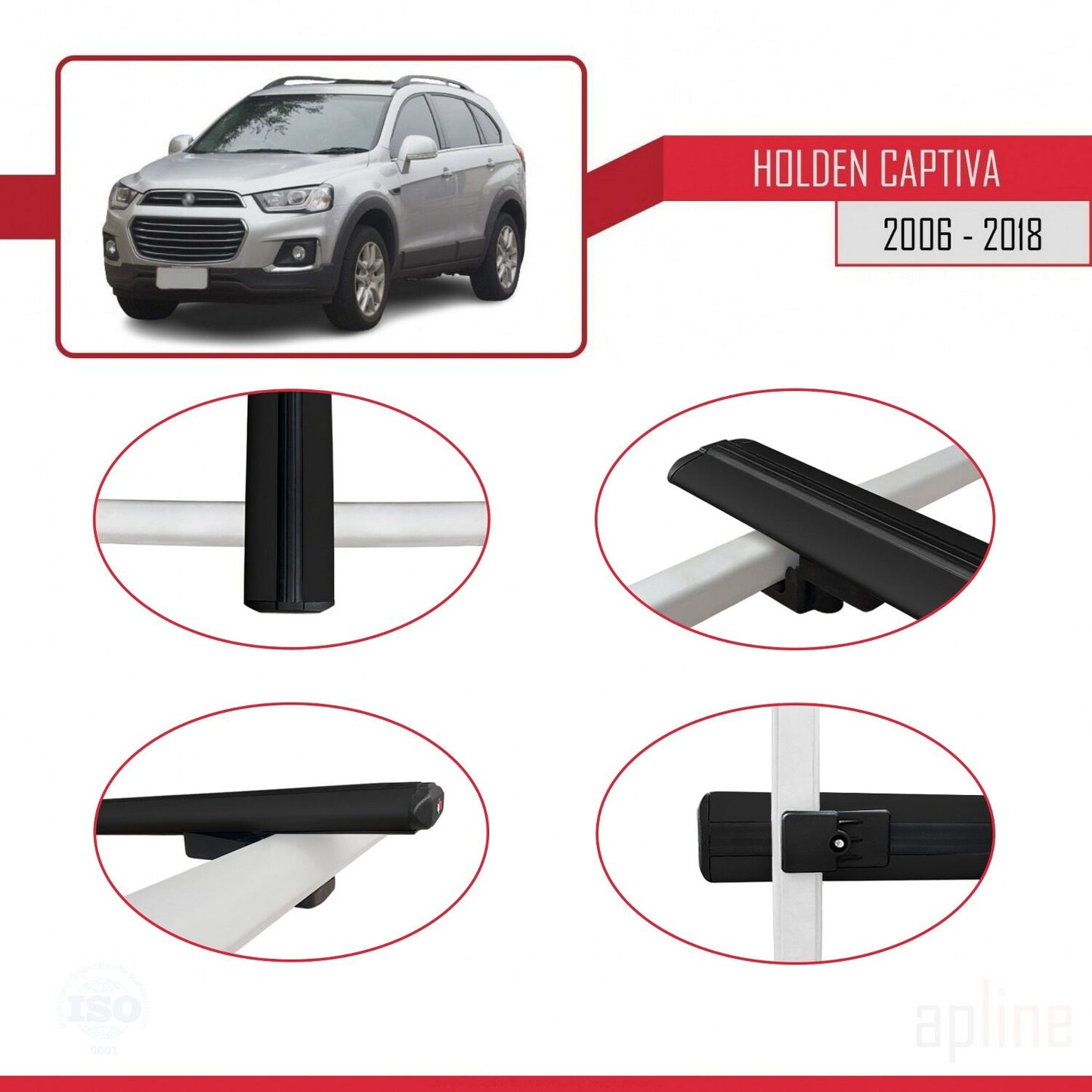 Compatible with Holden Captiva 2006-2018 BASIC Model Car Roof Rack Cross Bar Black Aluminium 3 Bars