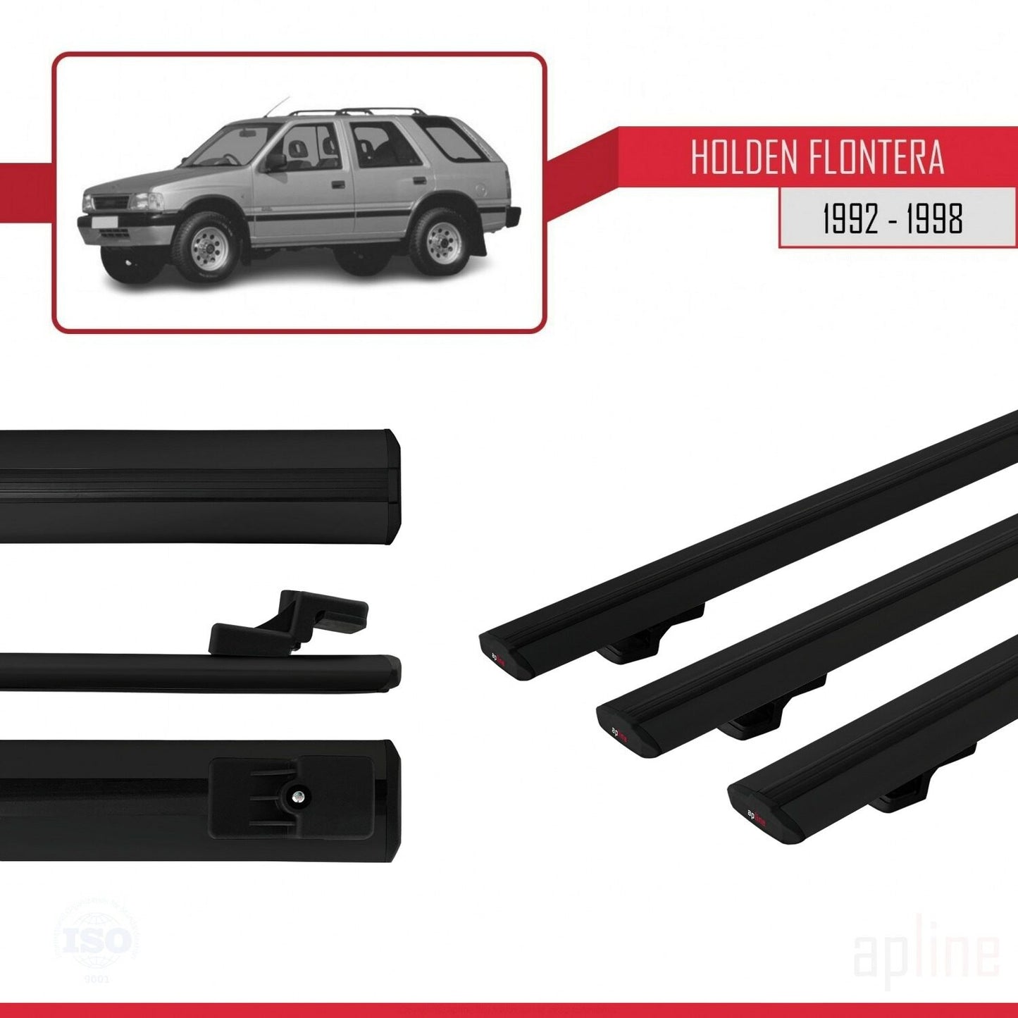 Compatible with Holden Frontera 1992-1998 BASIC Model Car Roof Rack Cross Bar Black Aluminium 3 Bars