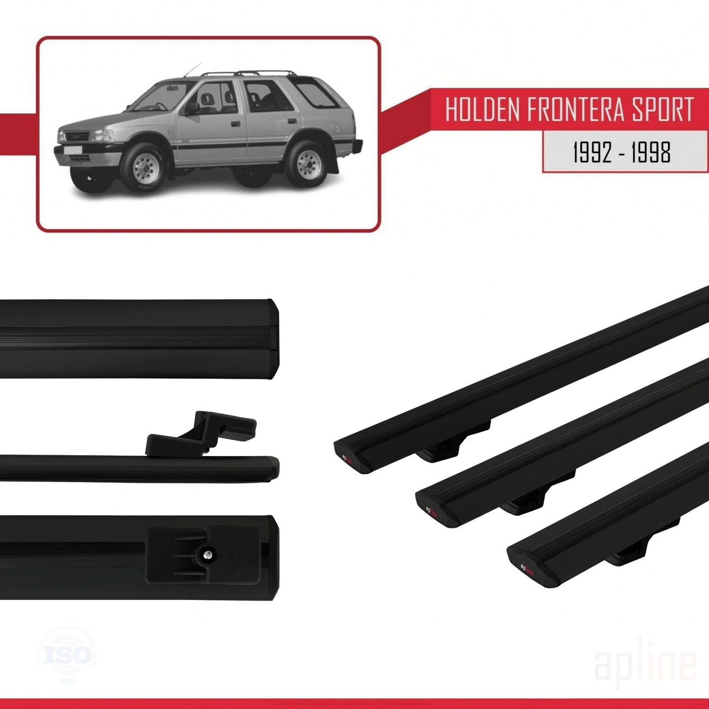 Compatible avec Holden Frontera Sport 1992-1998 BASIC Model Barres de Toit Railing Porte-Bagages de Voiture Noir Aluminium 3 Barres