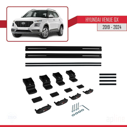 Compatible avec Hyundai Venue (QX) 2019-2024 BASIC Model Barres de Toit Railing Porte-Bagages de Voiture Noir Aluminium 2 Barres