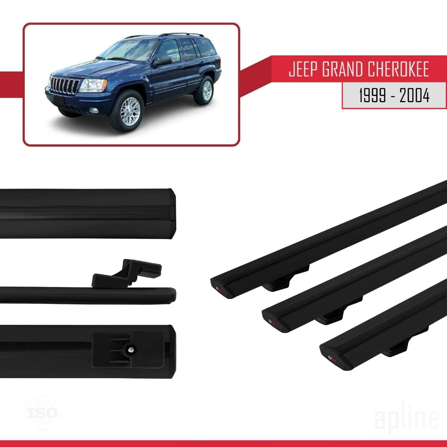 Compatible avec Jeep Grand Cherokee 2 (WJ) 1999-2004 BASIC Model Barres de Toit Railing Porte-Bagages de Voiture Noir Aluminium 3 Barres