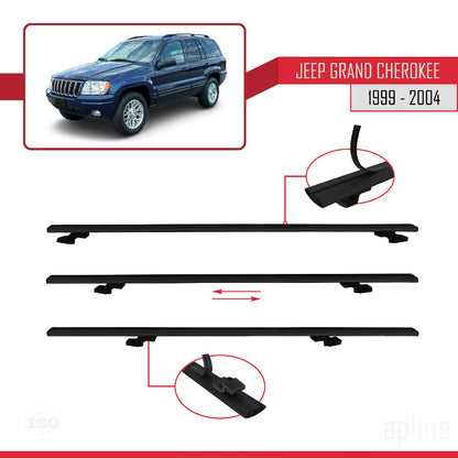 Compatible avec Jeep Grand Cherokee 2 (WJ) 1999-2004 BASIC Model Barres de Toit Railing Porte-Bagages de Voiture Noir Aluminium 2 Barres