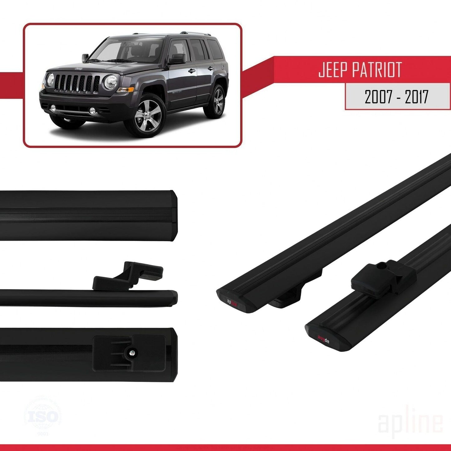 Compatible avec Jeep Patriot 2007-2017 BASIC Model Barres de Toit Railing Porte-Bagages de Voiture Noir Aluminium 2 Barres