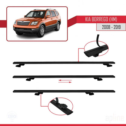 Compatible avec Kia Borrego (HM) 2008-2019 BASIC Model Barres de Toit Railing Porte-Bagages de Voiture Noir Aluminium 3 Barres