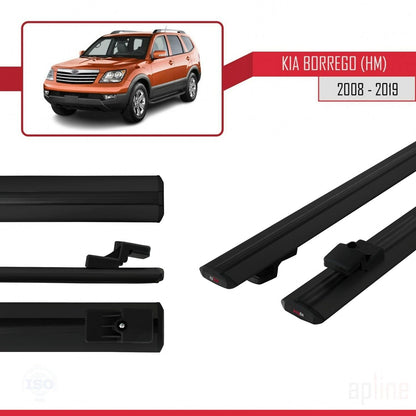 Compatible avec Kia Borrego (HM) 2008-2019 BASIC Model Barres de Toit Railing Porte-Bagages de Voiture Noir Aluminium 2 Barres