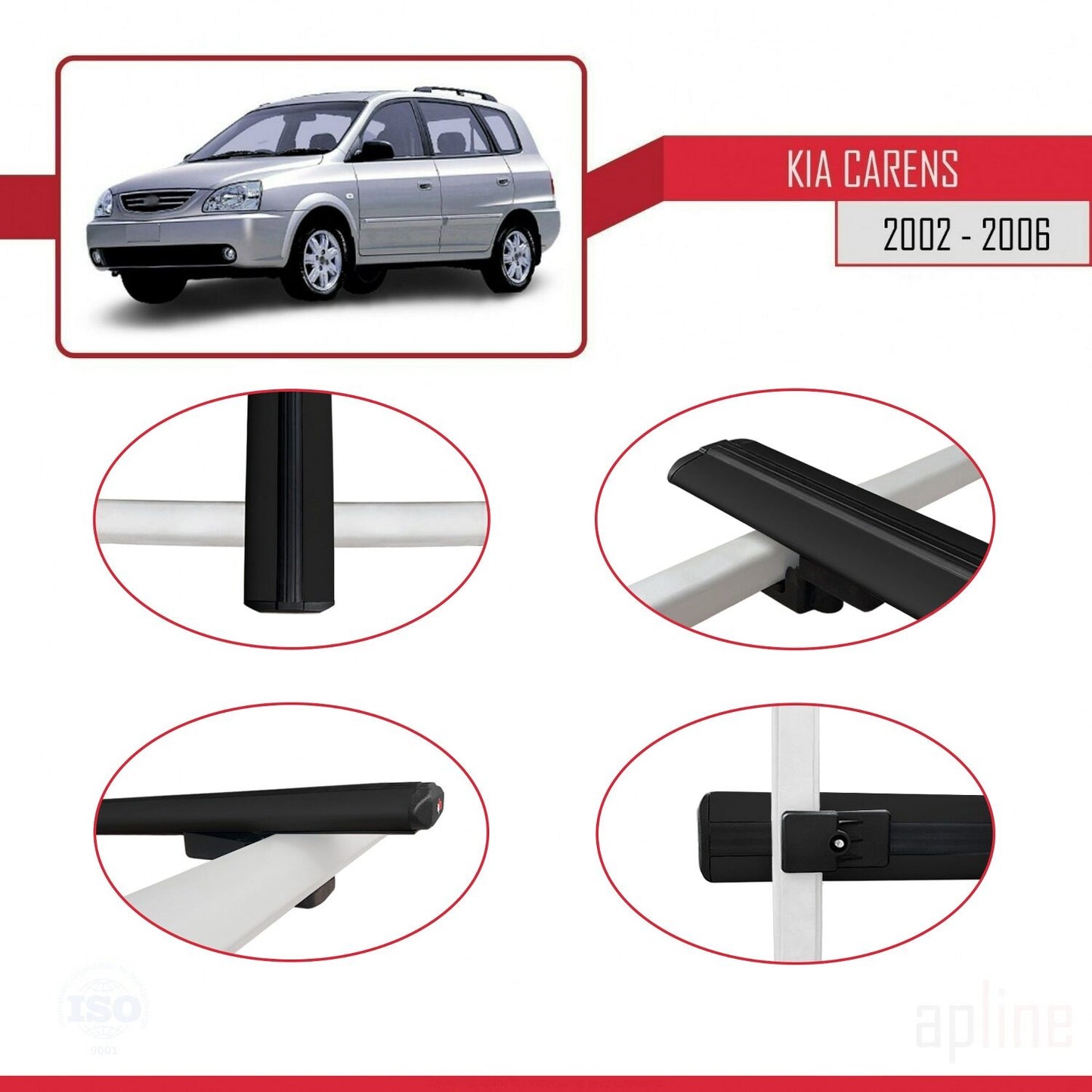 Compatible avec Kia Carens Post-Facelift 2002-2006 BASIC Model Barres de Toit Railing Porte-Bagages de Voiture Noir Aluminium 3 Barres