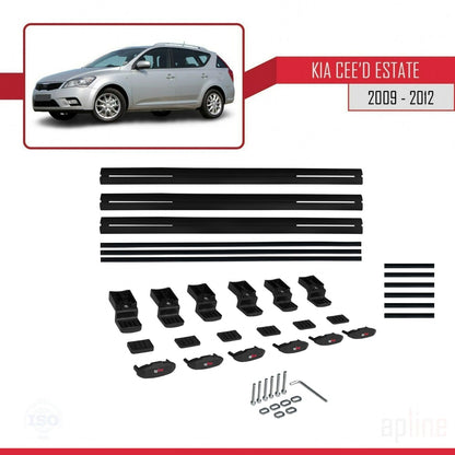 Compatible avec Kia Ceed (ED) Break Post-Facelift 2009-2012 BASIC Model Barres de Toit Railing Porte-Bagages de Voiture Noir Aluminium 3 Barres