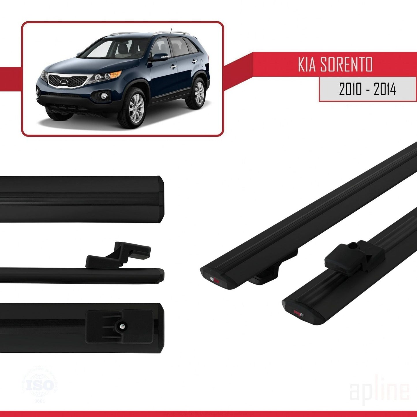 Compatible avec Kia Sorento 2 (XM) 2010-2014 BASIC Model Barres de Toit Railing Porte-Bagages de Voiture Noir Aluminium 2 Barres