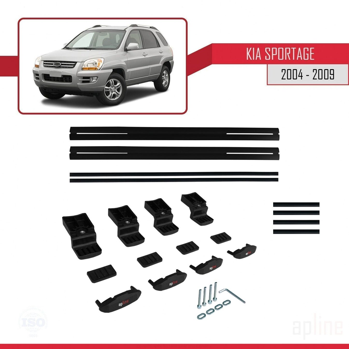 Compatible avec Kia Sportage 2 (JE) 2004-2009 BASIC Model Barres de Toit Railing Porte-Bagages de Voiture Noir Aluminium 2 Barres