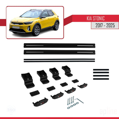 Compatible avec Kia Stonic 2017-2025 BASIC Model Barres de Toit Railing Porte-Bagages de Voiture Noir Aluminium 2 Barres