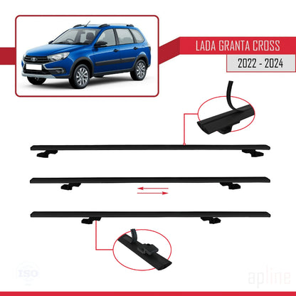 Compatible avec Lada Granta Cross 2022-2024 BASIC Model Barres de Toit Railing Porte-Bagages de Voiture Noir Aluminium 2 Barres
