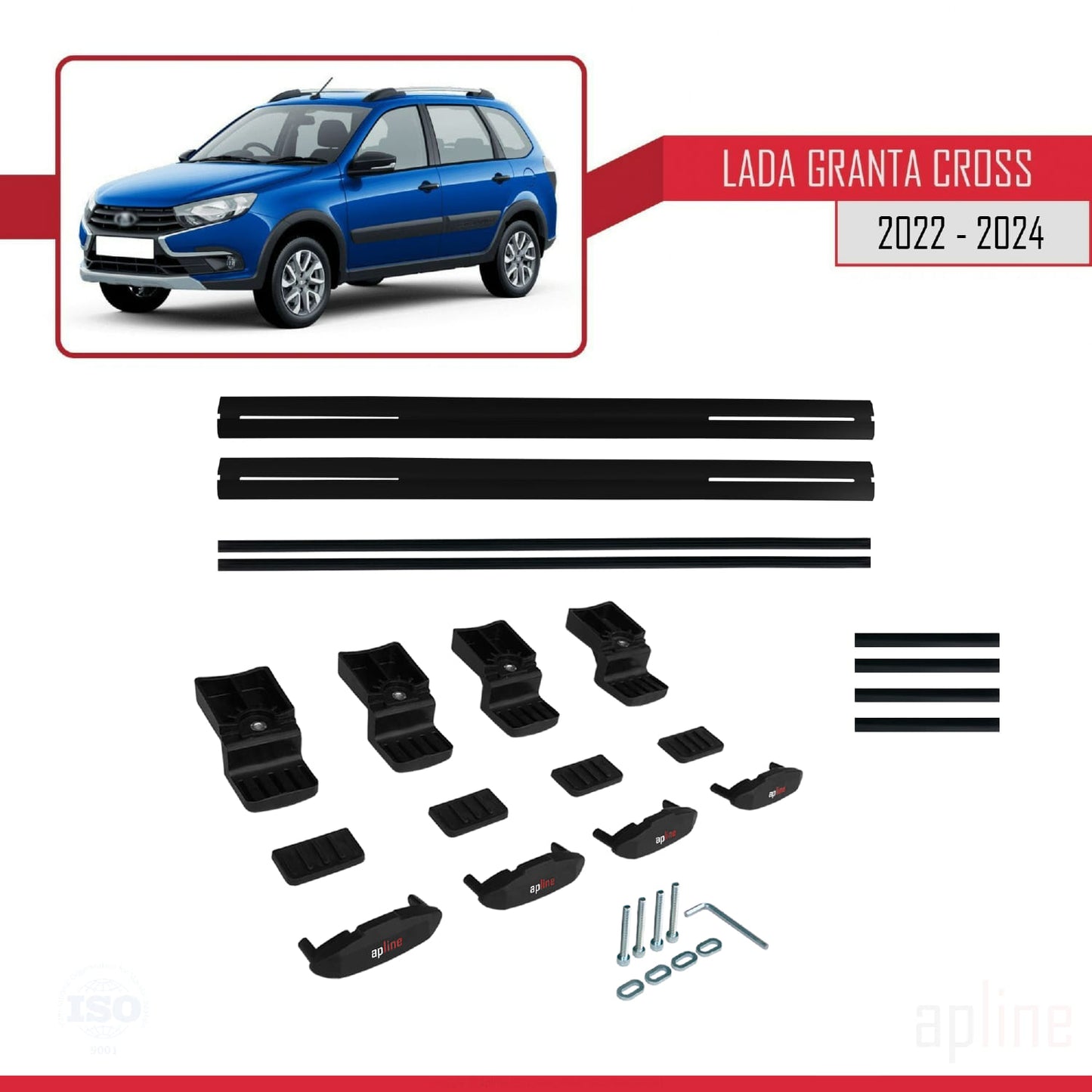 Compatible avec Lada Granta Cross 2022-2024 BASIC Model Barres de Toit Railing Porte-Bagages de Voiture Noir Aluminium 2 Barres