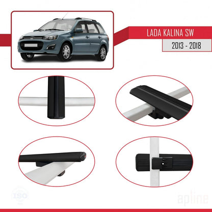 Compatible avec Lada Kalina 2 Break 2013-2018 BASIC Model Barres de Toit Railing Porte-Bagages de Voiture Noir Aluminium 2 Barres