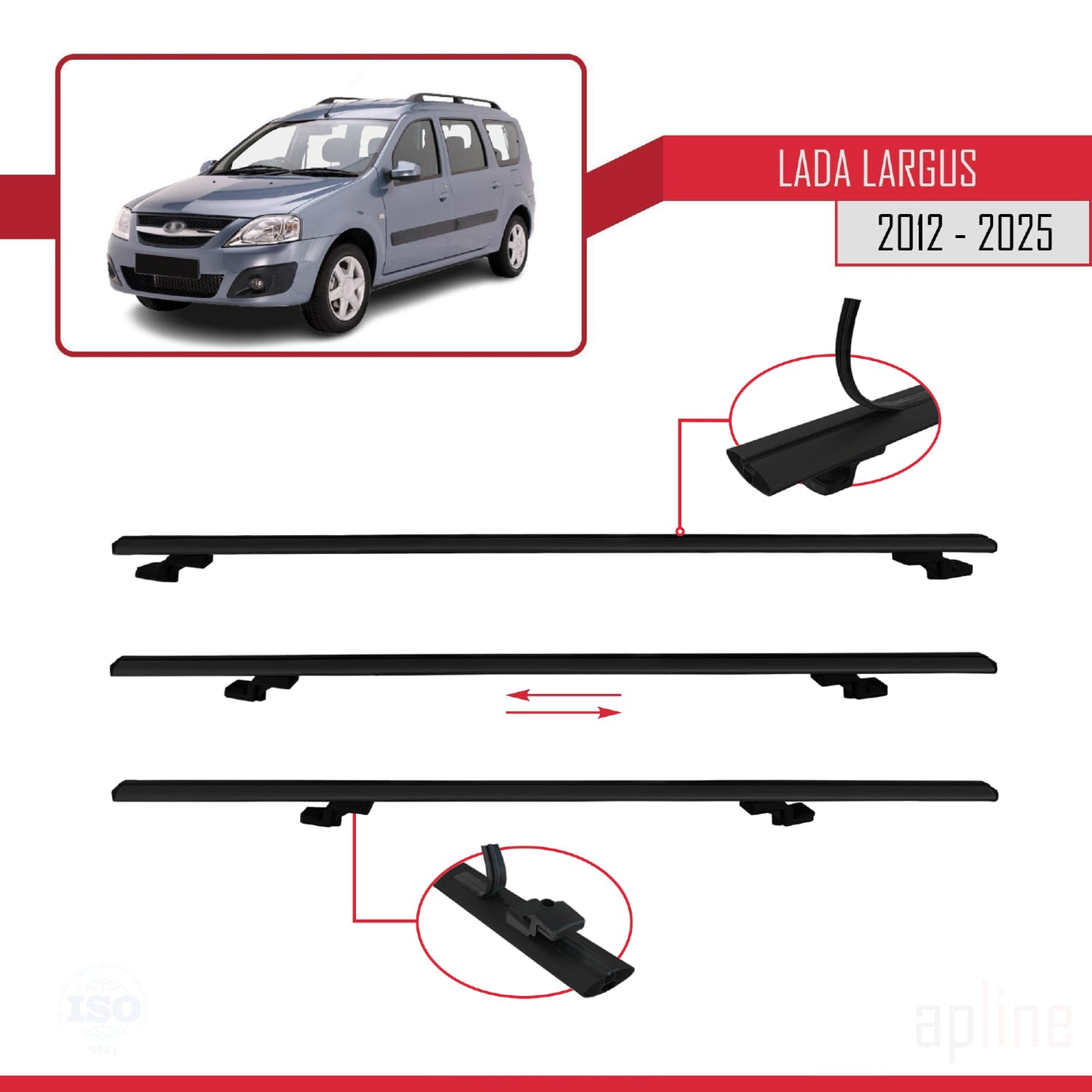 Compatible avec Lada Largus 2012-2025 BASIC Model Barres de Toit Railing Porte-Bagages de Voiture Noir Aluminium 2 Barres