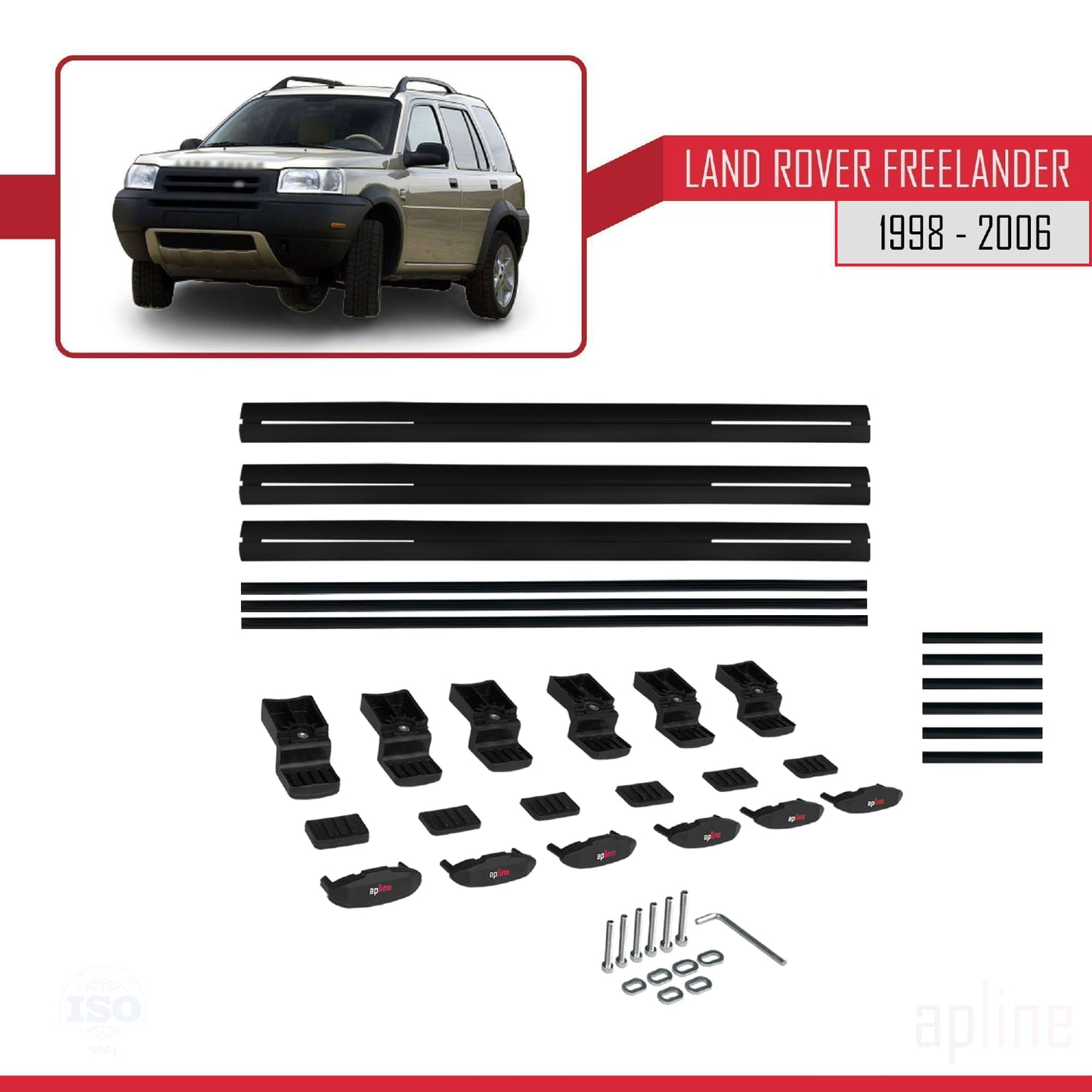 Compatible with Land Rover Freelander (L314) 1998-2006 BASIC Model Car Roof Rack Cross Bar Black Aluminium 3 Bars