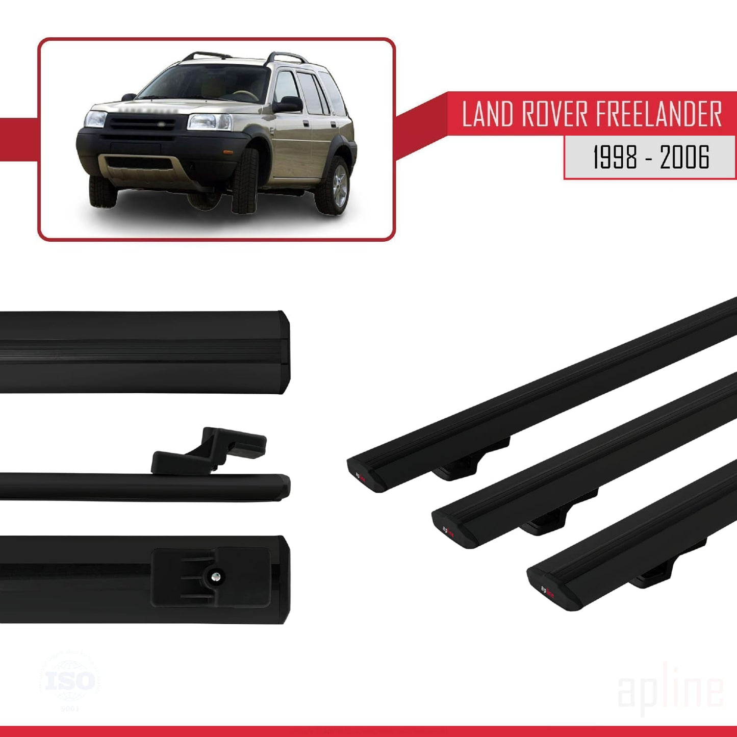 Compatible with Land Rover Freelander (L314) 1998-2006 BASIC Model Car Roof Rack Cross Bar Black Aluminium 3 Bars