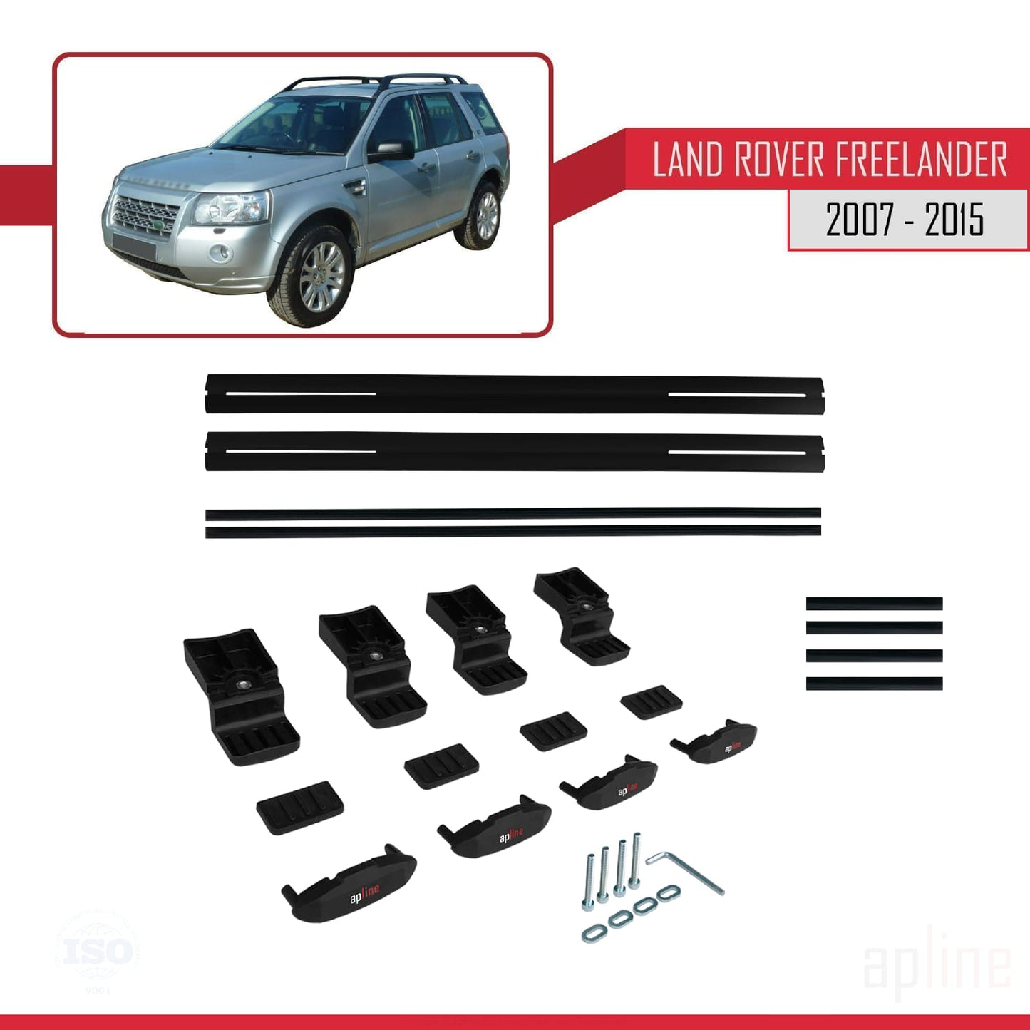 Compatible avec Land Rover Freelander 2 (L359) 2007-2015 BASIC Model Barres de Toit Railing Porte-Bagages de Voiture Noir Aluminium 2 Barres